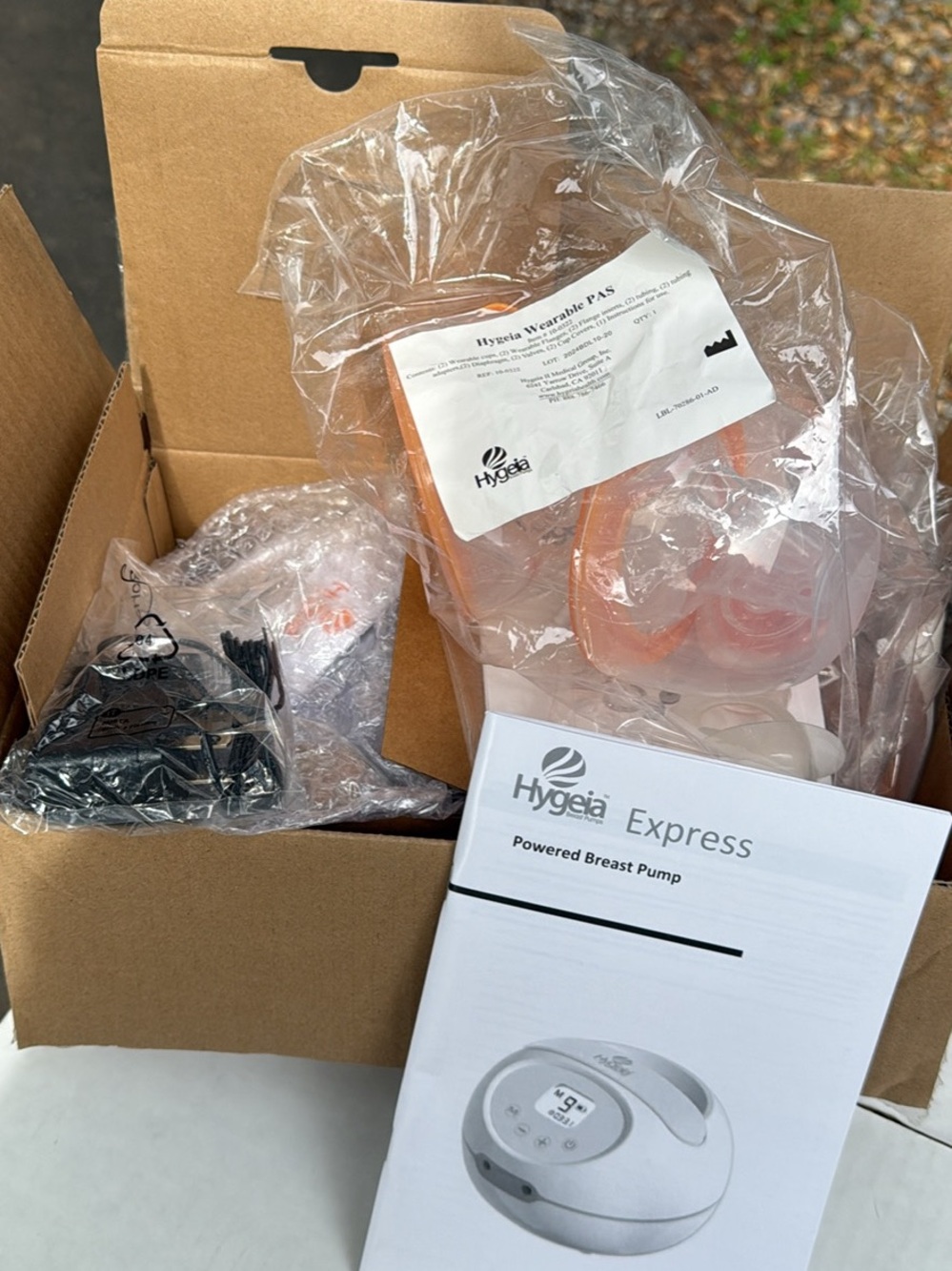 Hygeia Express Powered Breast Pump - White with Orange Accents wearable PAS